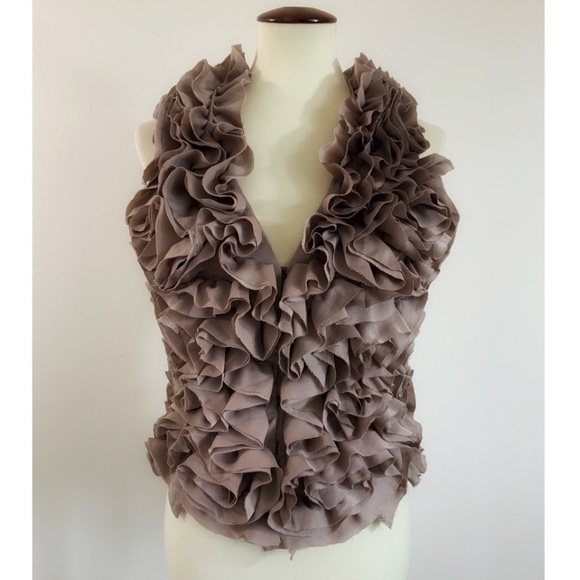 BCBGMaxAzria Soy Chai Ruffled Backless Halter top - Picture 1 of 8